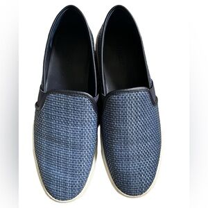Vince Preston Casual Navy Blue Woven Leather Slip On Sneakers